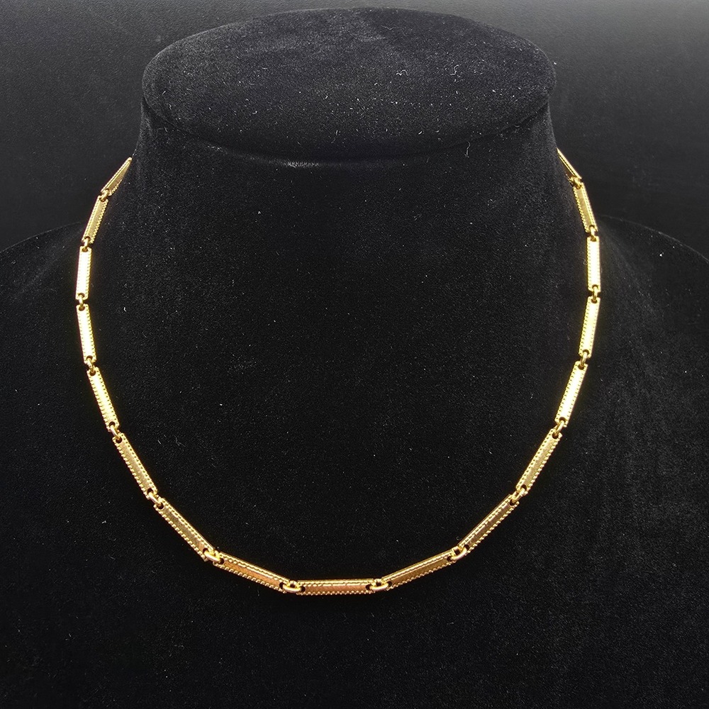 Gold Tone Panel Link Collar Necklace Vintage Costume Jewelry
